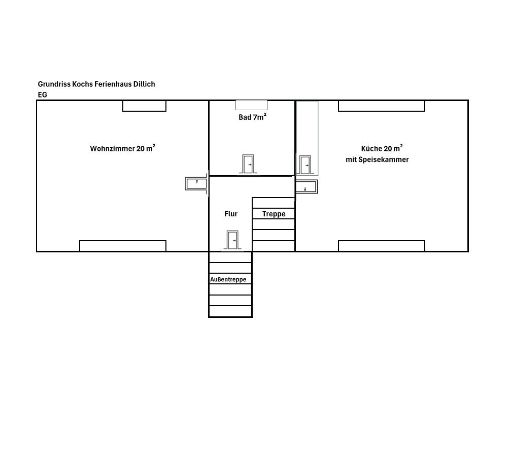 Grundriss Erdgeschoss - Küche, Wohnzimmer, Bad